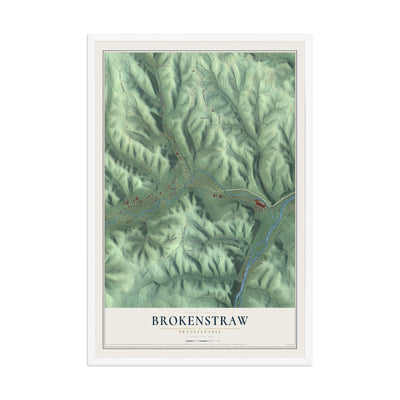 Map of Brokenstraw, Pennsylvania, 12 x 18 inch print in a white wood frame