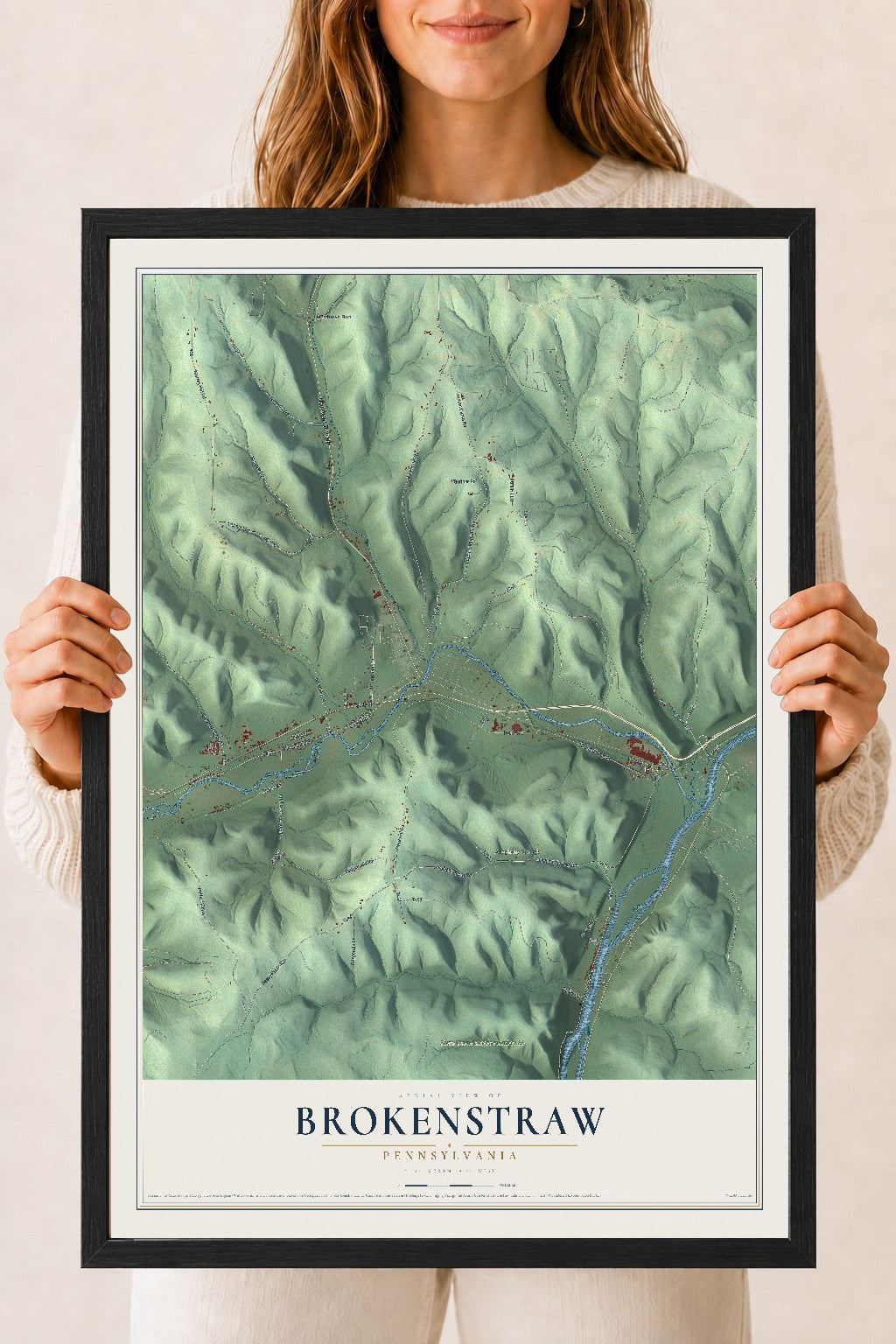 Map of Brokenstraw, Pennsylvania, 18 x 24 inch print in a black wood frame