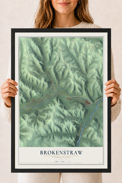 Map of Brokenstraw, Pennsylvania, 18 x 24 inch print in a black wood frame