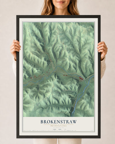 Map of Brokenstraw, Pennsylvania, 24 x 36 inch print in a black wood frame