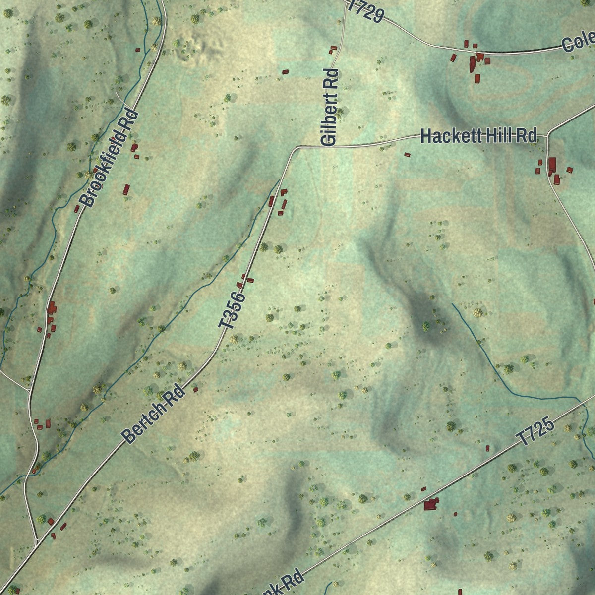 Close-up of the map of Brookfield, Pennsylvania print showing street and building detail
