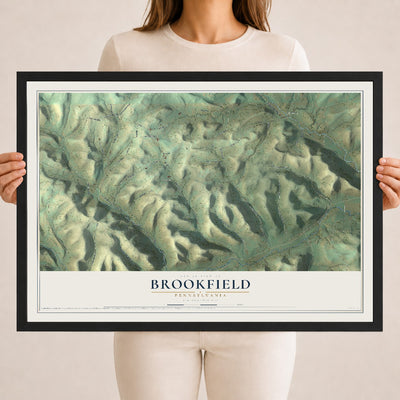 Map of Brookfield, Pennsylvania, 18 x 24 inch print in a black wood frame