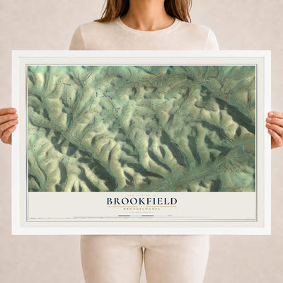 Map of Brookfield, Pennsylvania, 18 x 24 inch print in a white wood frame
