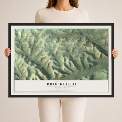 Map of Brookfield, Pennsylvania, 24 x 36 inch print in a black wood frame