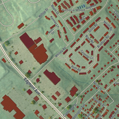 Second close-up of the map of Brookhaven, Pennsylvania print showing more streets and buildings