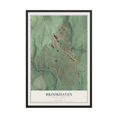 Map of Brookhaven, Pennsylvania, 12 x 18 inch print in a black wood frame