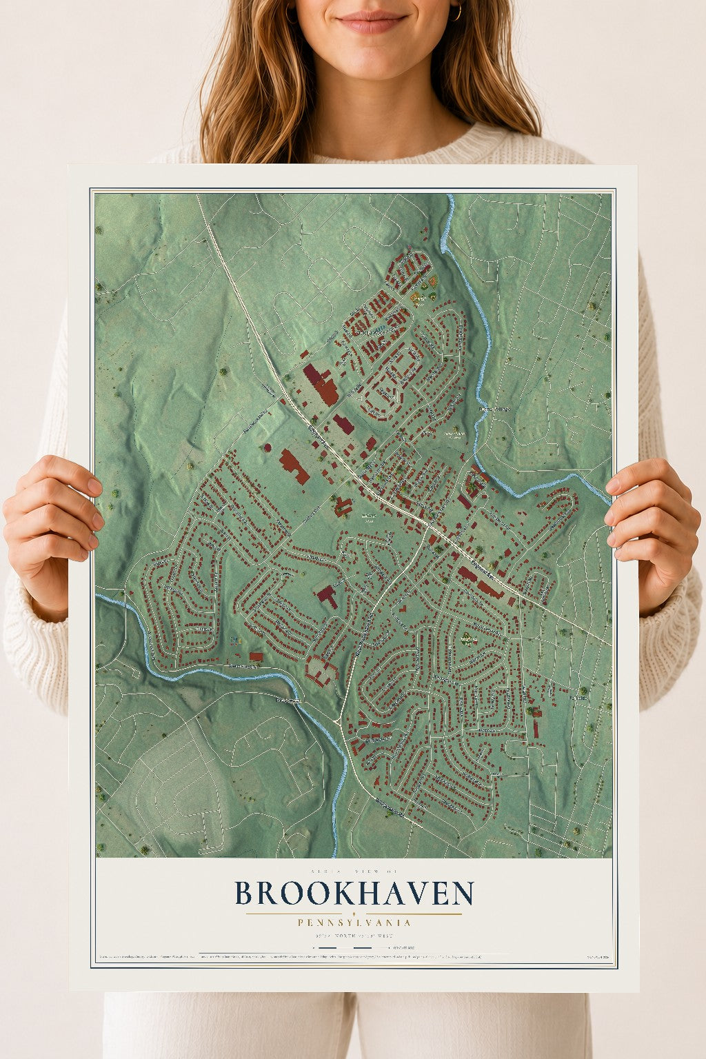 Map of Brookhaven, Pennsylvania, 18 x 24 inch unframed archival matte print
