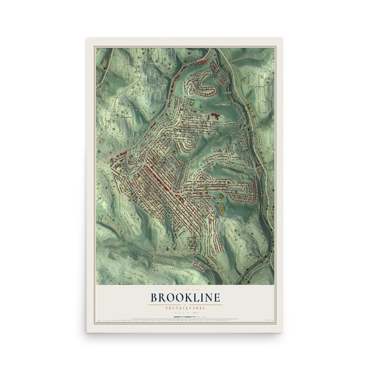 Map of Brookline, Pennsylvania, 12 x 18 inch unframed archival matte print