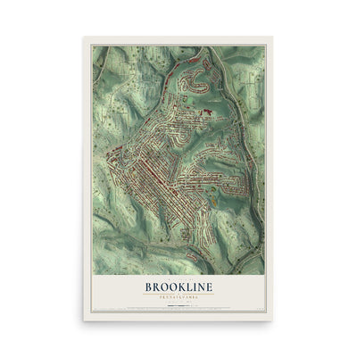 Map of Brookline, Pennsylvania, 12 x 18 inch unframed archival matte print