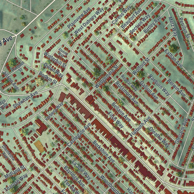 Close-up of the map of Brookline, Pennsylvania print showing street and building detail