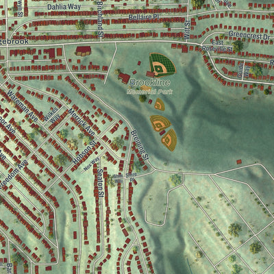 Second close-up of the map of Brookline, Pennsylvania print showing more streets and buildings
