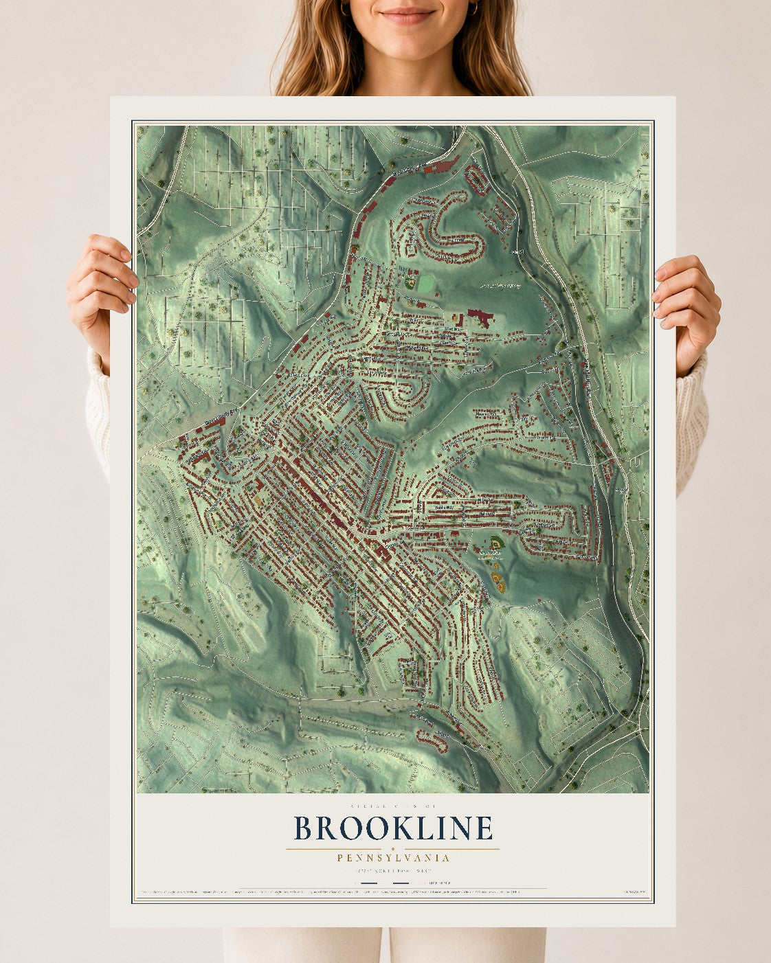 Map of Brookline, Pennsylvania, 24 x 36 inch unframed archival matte print