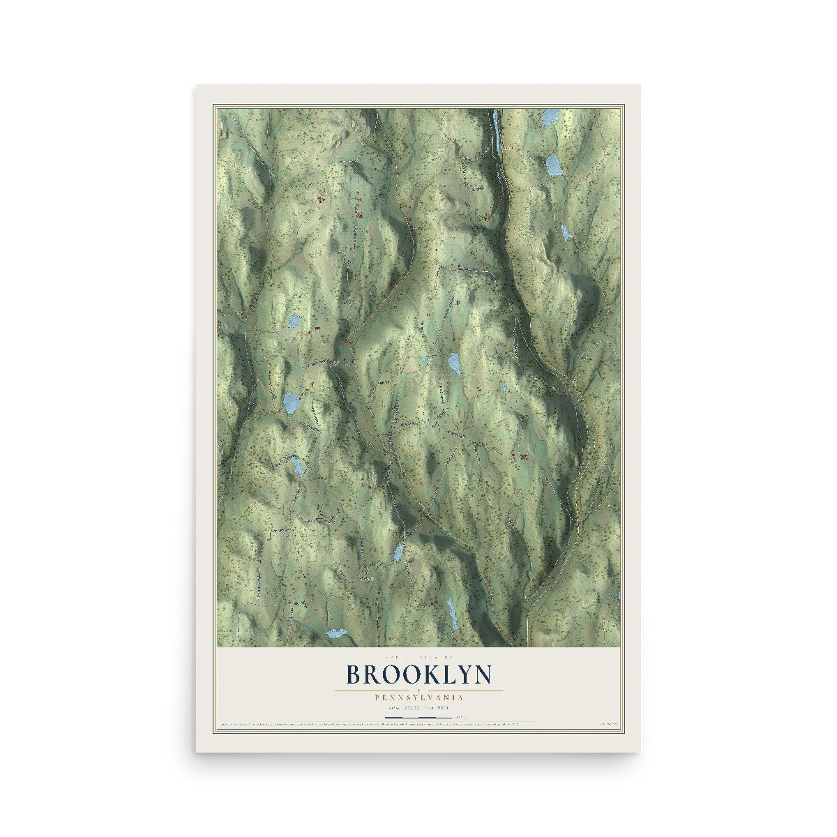 Map of Brooklyn, Pennsylvania, 12 x 18 inch unframed archival matte print