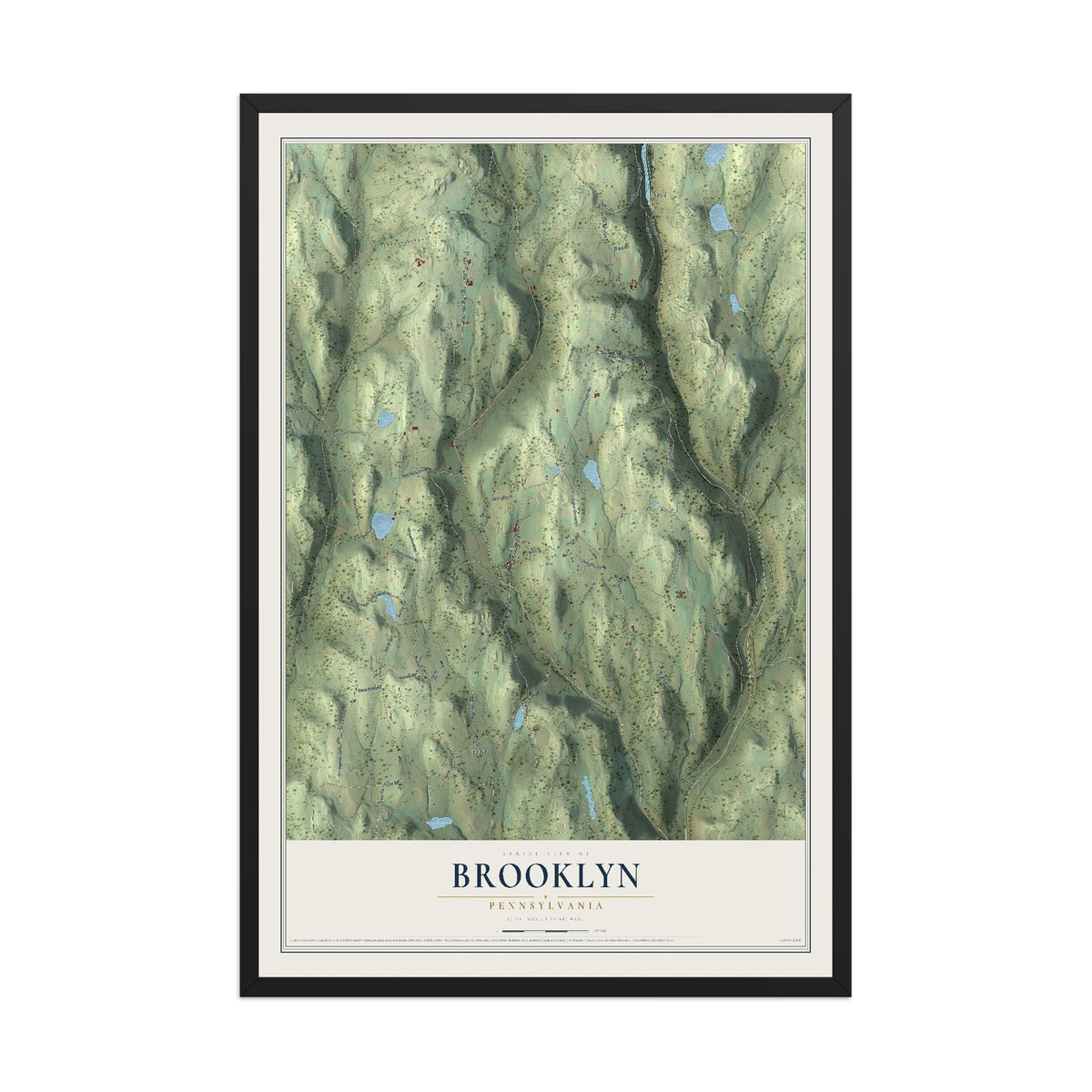Map of Brooklyn, Pennsylvania, 12 x 18 inch print in a black wood frame