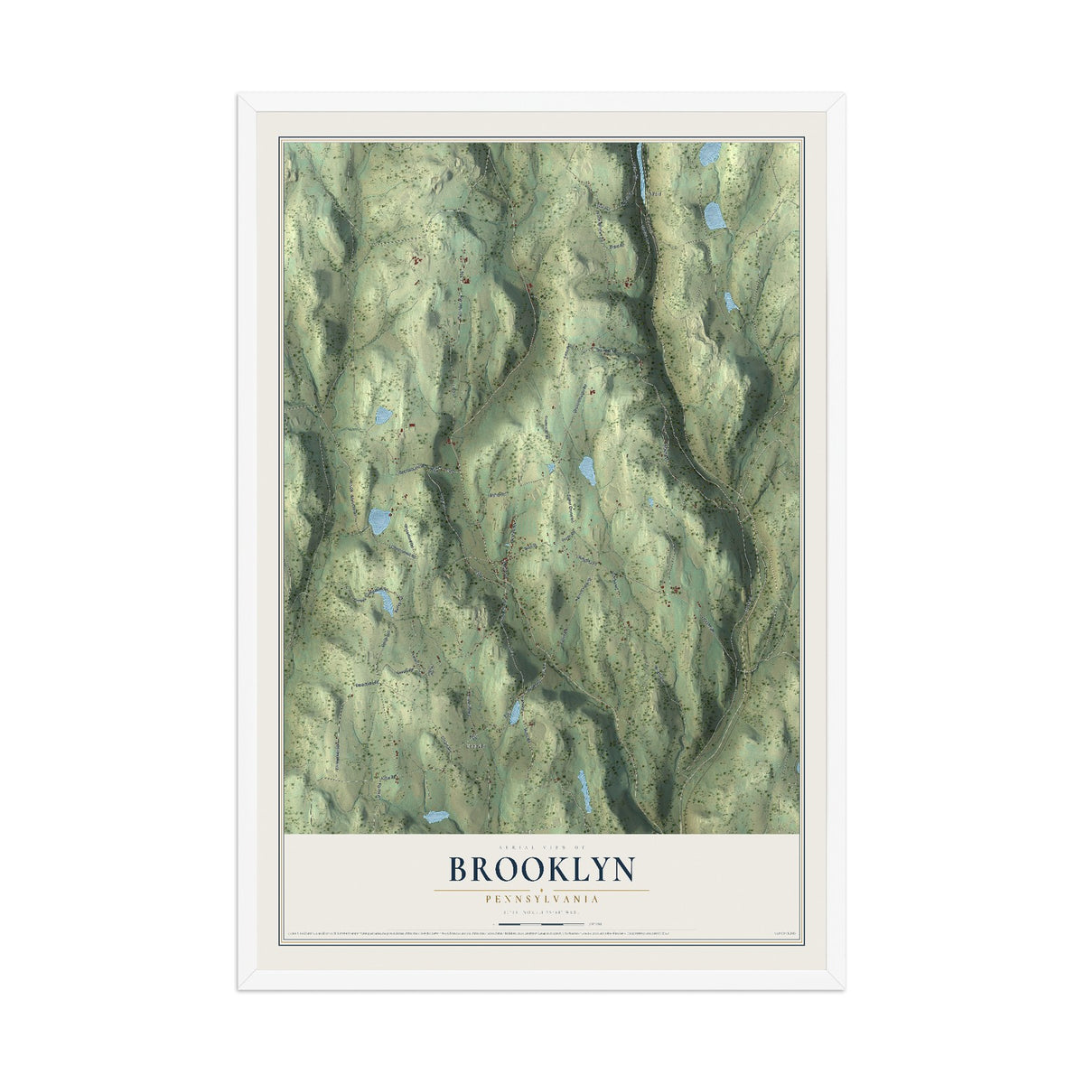 Map of Brooklyn, Pennsylvania, 12 x 18 inch print in a white wood frame