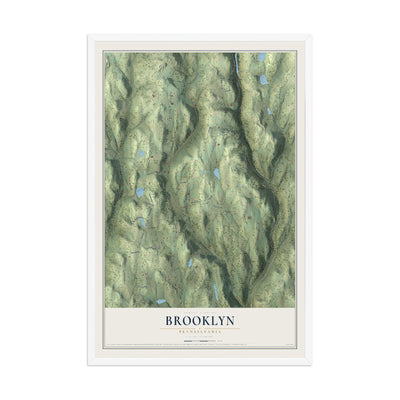 Map of Brooklyn, Pennsylvania, 12 x 18 inch print in a white wood frame