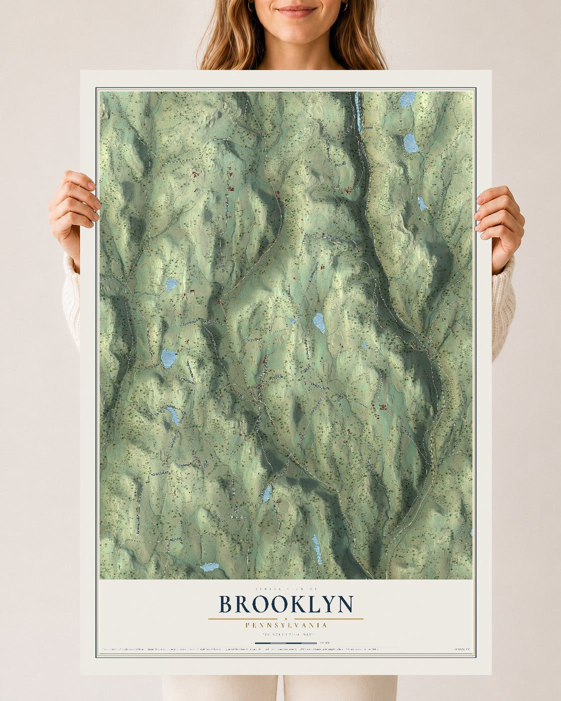 Map of Brooklyn, Pennsylvania, 24 x 36 inch unframed archival matte print
