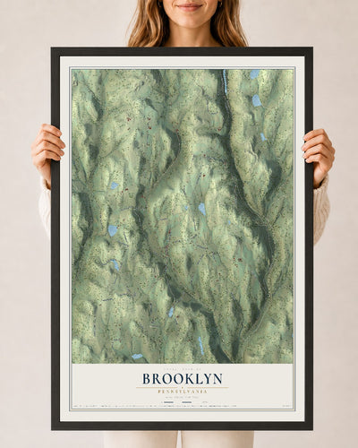Map of Brooklyn, Pennsylvania, 24 x 36 inch print in a black wood frame