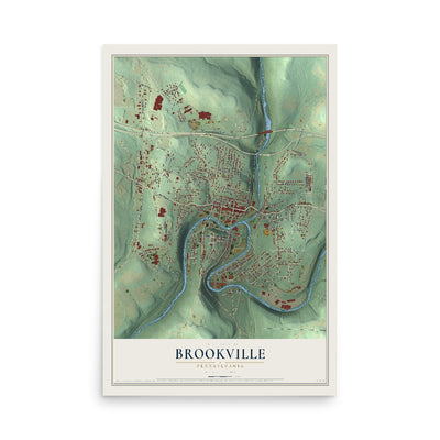 Map of Brookville, Pennsylvania, 12 x 18 inch unframed archival matte print