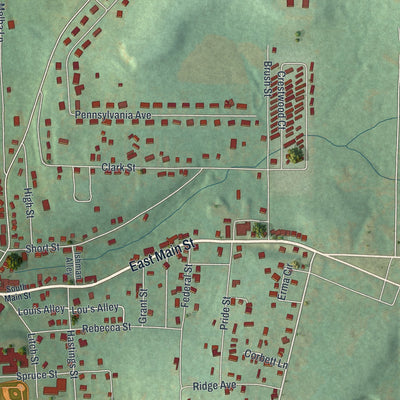 Second close-up of the map of Brookville, Pennsylvania print showing more streets and buildings