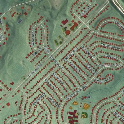 Second close-up of the map of Broomall, Pennsylvania print showing more streets and buildings
