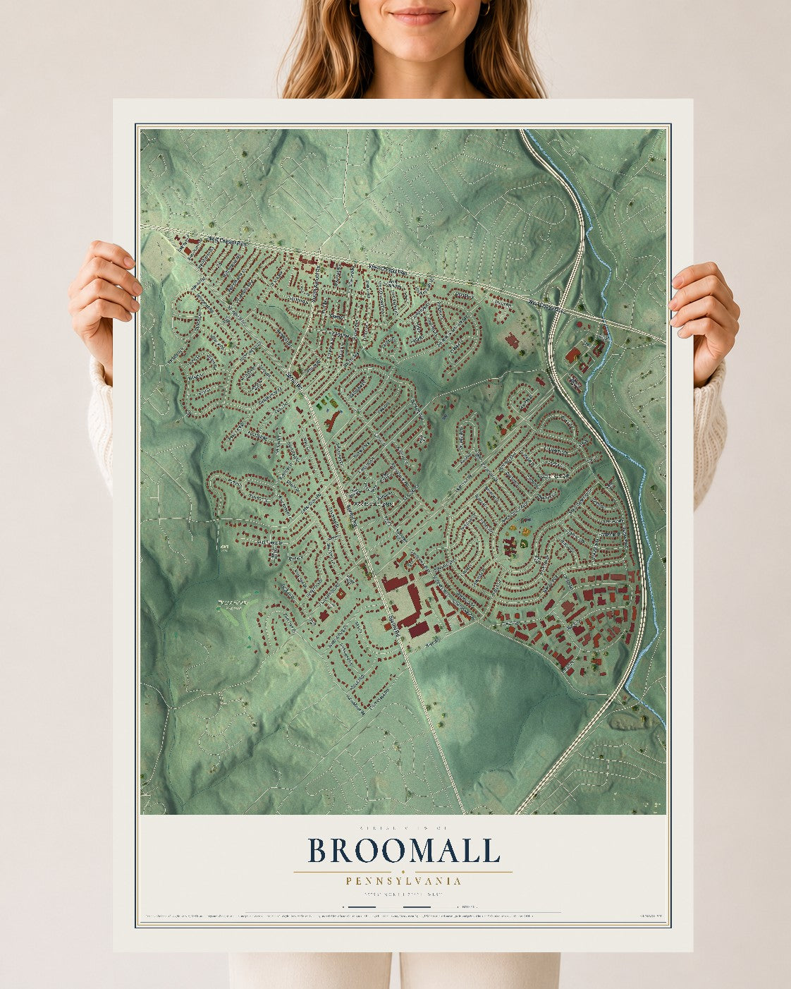 Map of Broomall, Pennsylvania, 24 x 36 inch unframed archival matte print