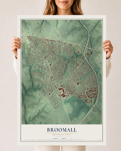 Map of Broomall, Pennsylvania, 24 x 36 inch unframed archival matte print