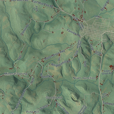 Second close-up of the map of Brothersvalley, Pennsylvania print showing more streets and buildings