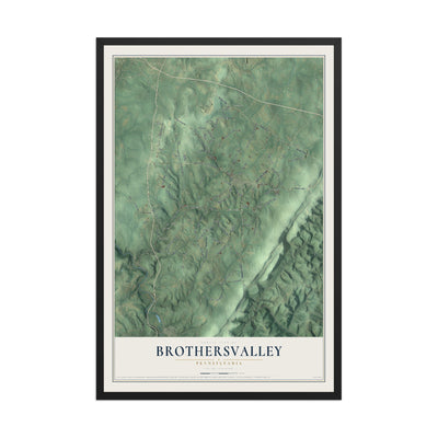 Map of Brothersvalley, Pennsylvania, 12 x 18 inch print in a black wood frame