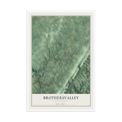 Map of Brothersvalley, Pennsylvania, 12 x 18 inch print in a white wood frame