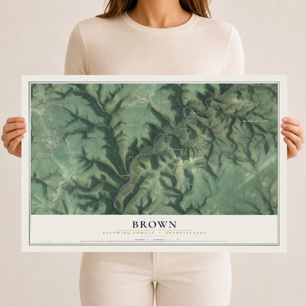 Map of Brown, Lycoming County, Pennsylvania, 12 x 18 inch unframed archival matte print