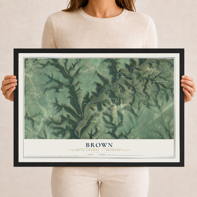 Map of Brown, Lycoming County, Pennsylvania, 12 x 18 inch print in a black wood frame