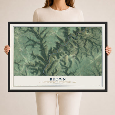 Map of Brown, Lycoming County, Pennsylvania, 24 x 36 inch print in a black wood frame