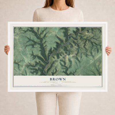 Map of Brown, Lycoming County, Pennsylvania, 24 x 36 inch print in a white wood frame