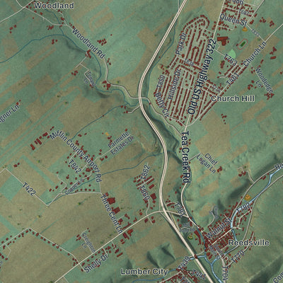 Close-up of the map of Brown, Mifflin County, Pennsylvania print showing street and building detail