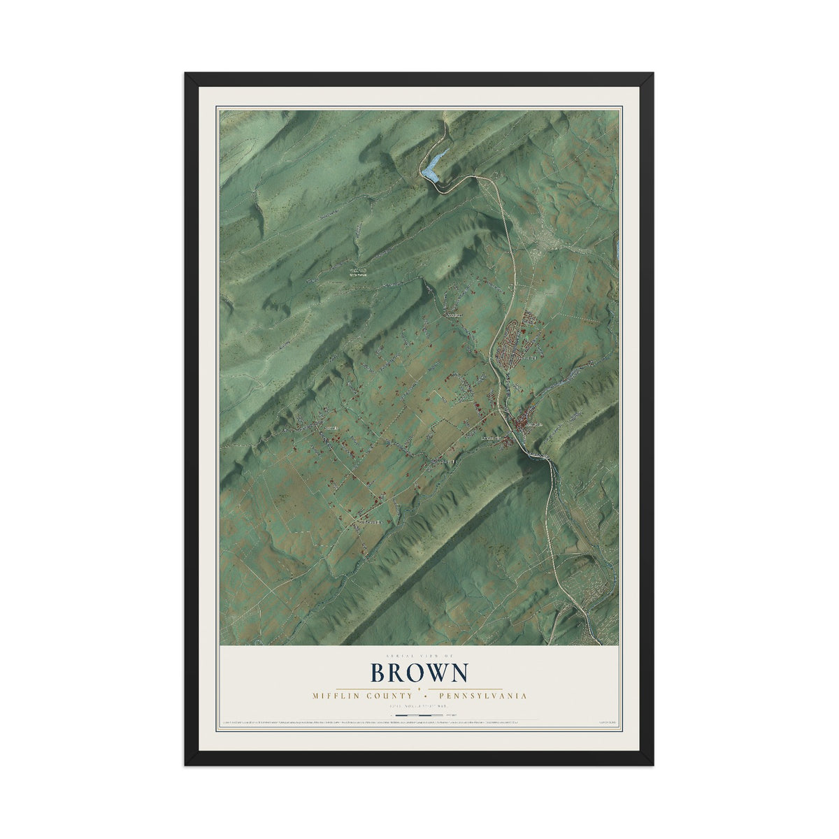 Map of Brown, Mifflin County, Pennsylvania, 12 x 18 inch print in a black wood frame