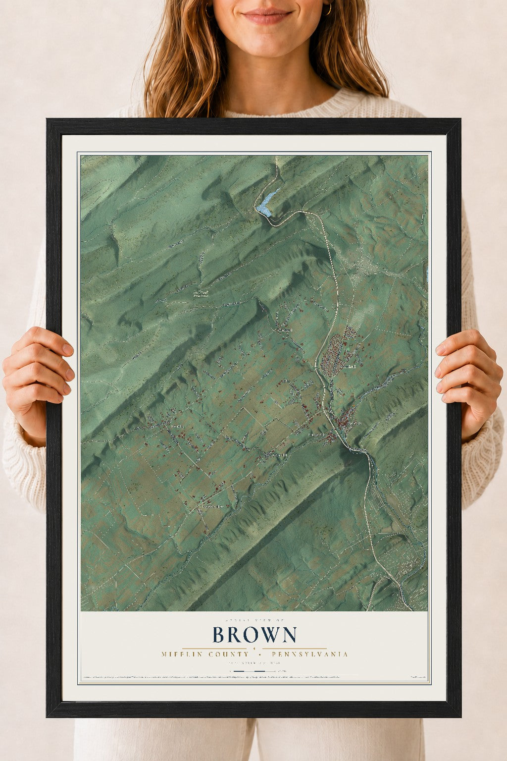 Map of Brown, Mifflin County, Pennsylvania, 18 x 24 inch print in a black wood frame