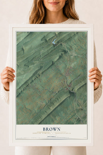 Map of Brown, Mifflin County, Pennsylvania, 18 x 24 inch print in a white wood frame