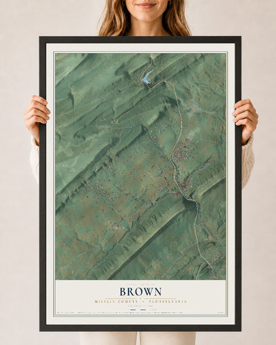 Map of Brown, Mifflin County, Pennsylvania, 24 x 36 inch print in a black wood frame