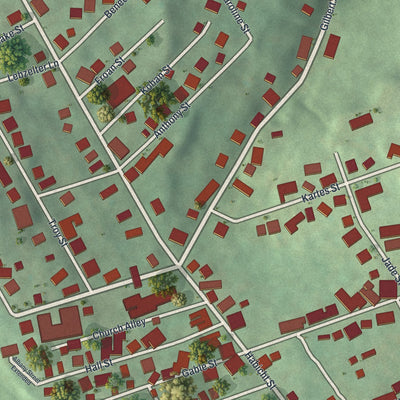 Close-up of the map of Brownstown, Pennsylvania print showing street and building detail