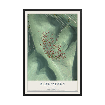 Map of Brownstown, Pennsylvania, 12 x 18 inch print in a black wood frame