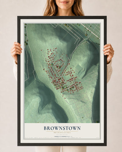 Map of Brownstown, Pennsylvania, 24 x 36 inch print in a black wood frame