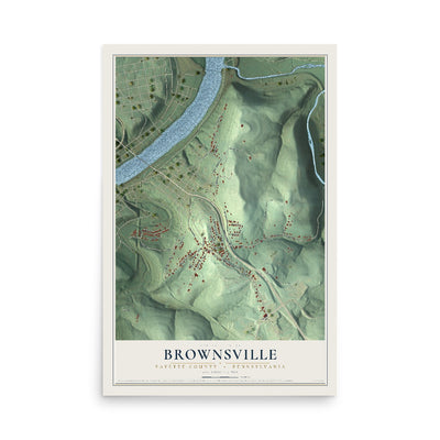 Map of Brownsville, Fayette County, Pennsylvania, 12 x 18 inch unframed archival matte print