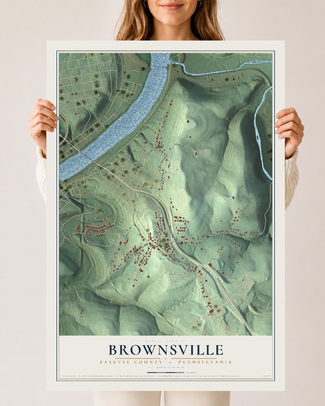 Map of Brownsville, Fayette County, Pennsylvania, 24 x 36 inch unframed archival matte print