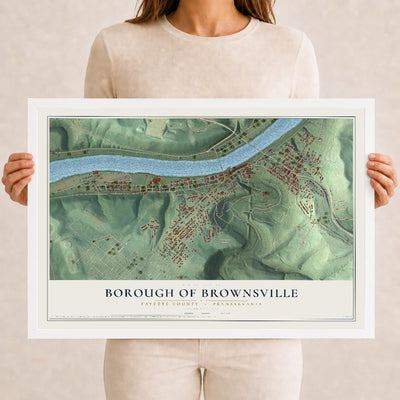 Map of the Borough of Brownsville, Fayette County, Pennsylvania, 12 x 18 inch print in a white wood frame