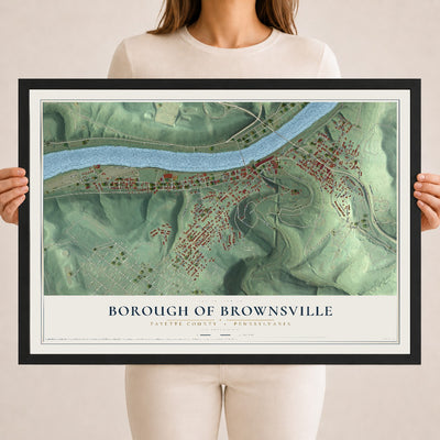 Map of the Borough of Brownsville, Fayette County, Pennsylvania, 18 x 24 inch print in a black wood frame