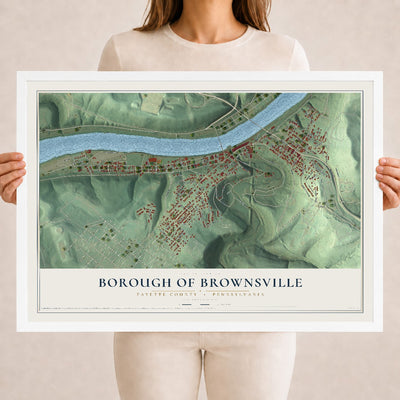 Map of the Borough of Brownsville, Fayette County, Pennsylvania, 18 x 24 inch print in a white wood frame