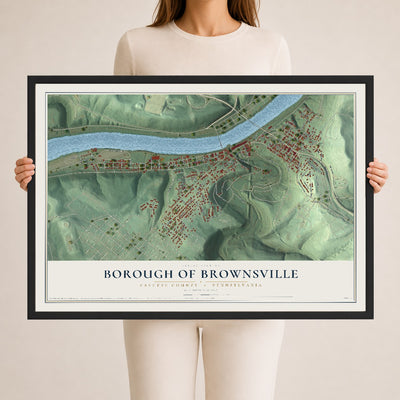 Map of the Borough of Brownsville, Fayette County, Pennsylvania, 24 x 36 inch print in a black wood frame