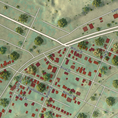 Close-up of the map of Browntown, Pennsylvania print showing street and building detail