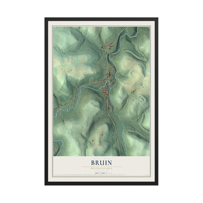 Map of Bruin, Pennsylvania, 12 x 18 inch print in a black wood frame